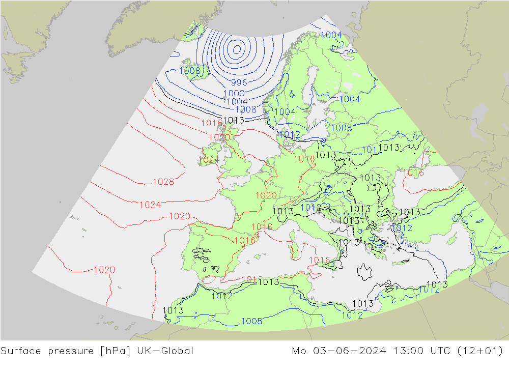 приземное давление UK-Global пн 03.06.2024 13 UTC