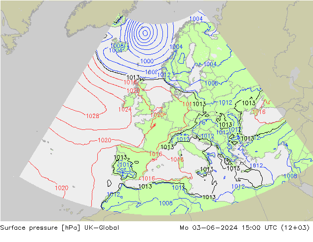 地面气压 UK-Global 星期一 03.06.2024 15 UTC