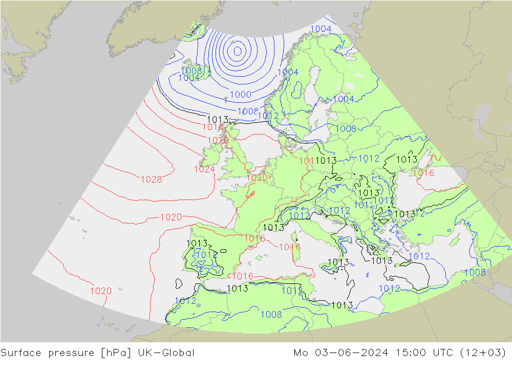 Surface pressure UK-Global Mo 03.06.2024 15 UTC