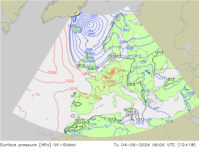 Pressione al suolo UK-Global mar 04.06.2024 06 UTC