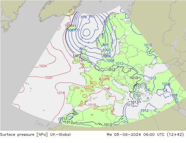 Atmosférický tlak UK-Global St 05.06.2024 06 UTC