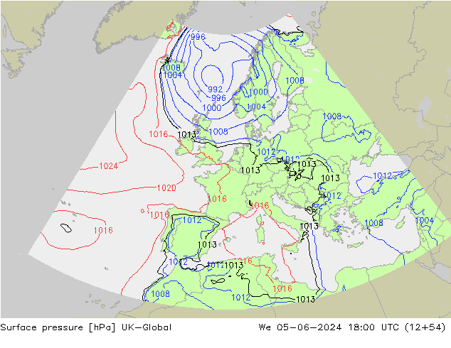 Surface pressure UK-Global We 05.06.2024 18 UTC