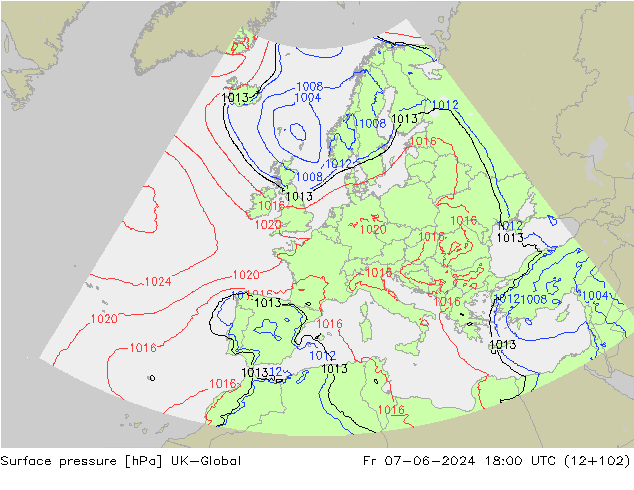 Surface pressure UK-Global Fr 07.06.2024 18 UTC