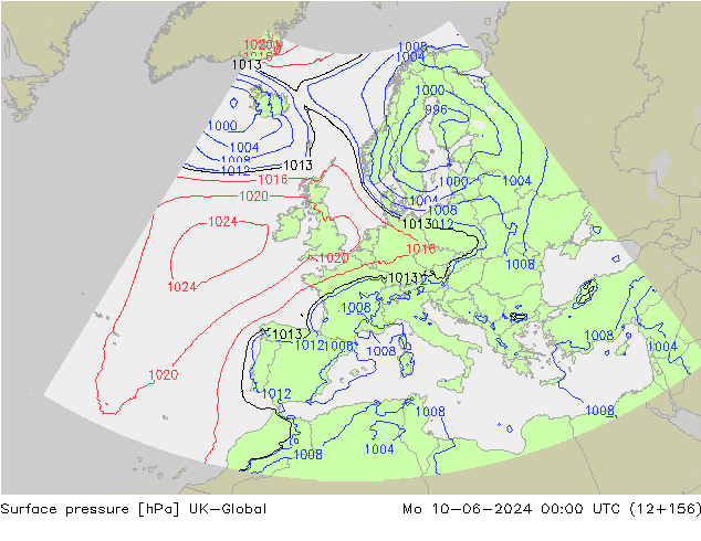 Surface pressure UK-Global Mo 10.06.2024 00 UTC