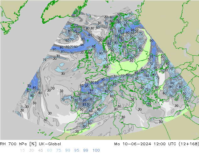 RH 700 hPa UK-Global Mo 10.06.2024 12 UTC