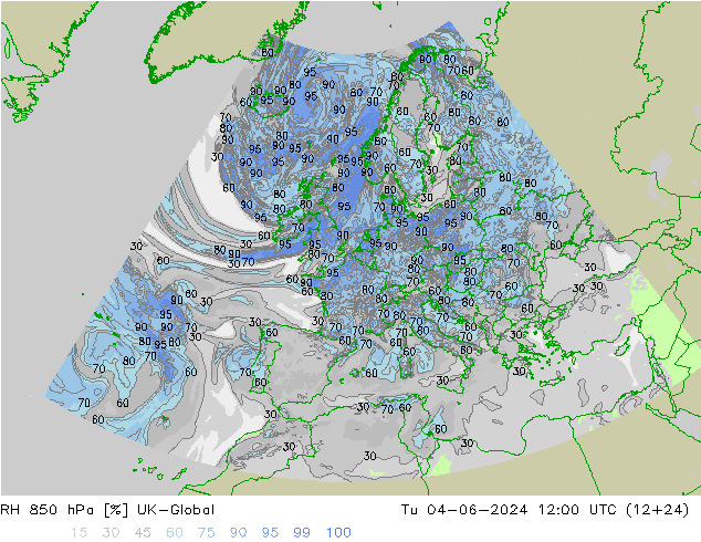 RH 850 hPa UK-Global Út 04.06.2024 12 UTC