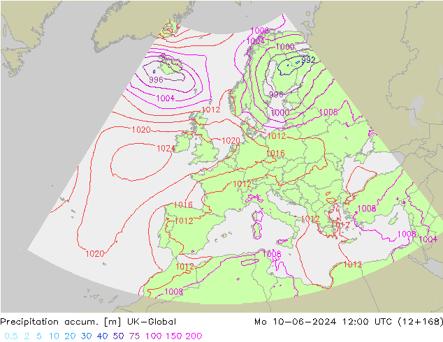 Precipitation accum. UK-Global Po 10.06.2024 12 UTC