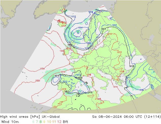 High wind areas UK-Global sam 08.06.2024 06 UTC