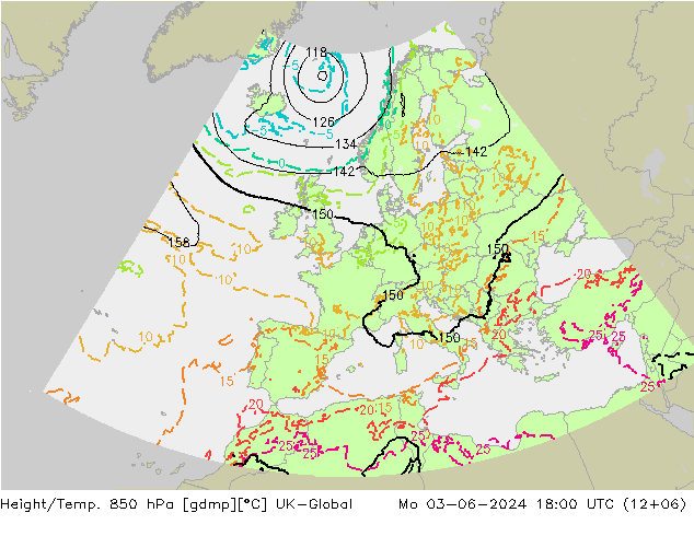 Height/Temp. 850 гПа UK-Global пн 03.06.2024 18 UTC