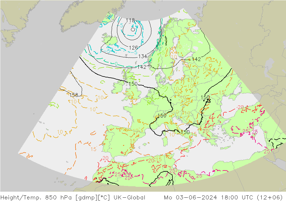 Height/Temp. 850 hPa UK-Global lun 03.06.2024 18 UTC
