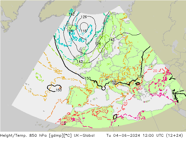 Yükseklik/Sıc. 850 hPa UK-Global Sa 04.06.2024 12 UTC