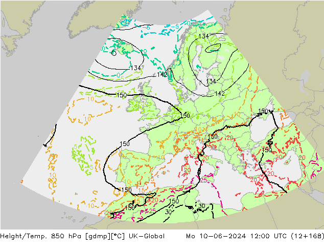 Height/Temp. 850 hPa UK-Global Mo 10.06.2024 12 UTC
