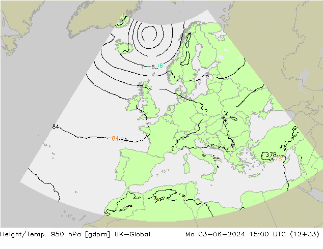 Geop./Temp. 950 hPa UK-Global lun 03.06.2024 15 UTC
