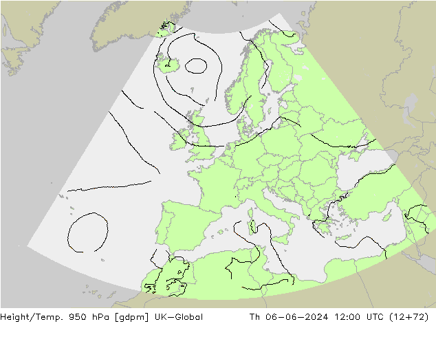 Geop./Temp. 950 hPa UK-Global jue 06.06.2024 12 UTC