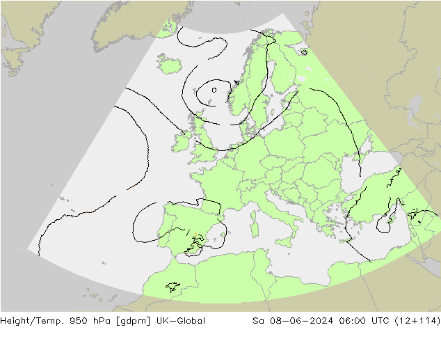 Height/Temp. 950 hPa UK-Global Sa 08.06.2024 06 UTC