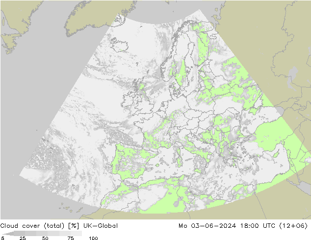 Cloud cover (total) UK-Global Mo 03.06.2024 18 UTC