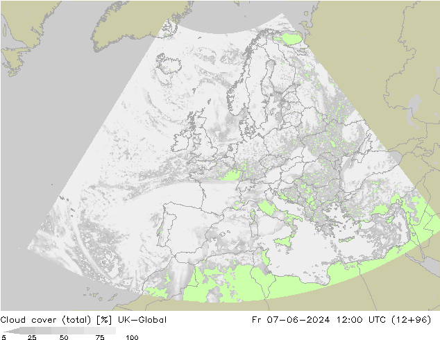 Cloud cover (total) UK-Global Fr 07.06.2024 12 UTC