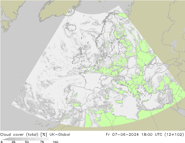 Cloud cover (total) UK-Global Fr 07.06.2024 18 UTC