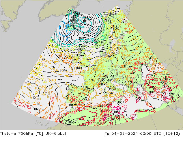 Theta-e 700hPa UK-Global Di 04.06.2024 00 UTC