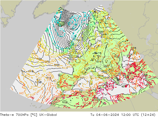Theta-e 700hPa UK-Global mar 04.06.2024 12 UTC