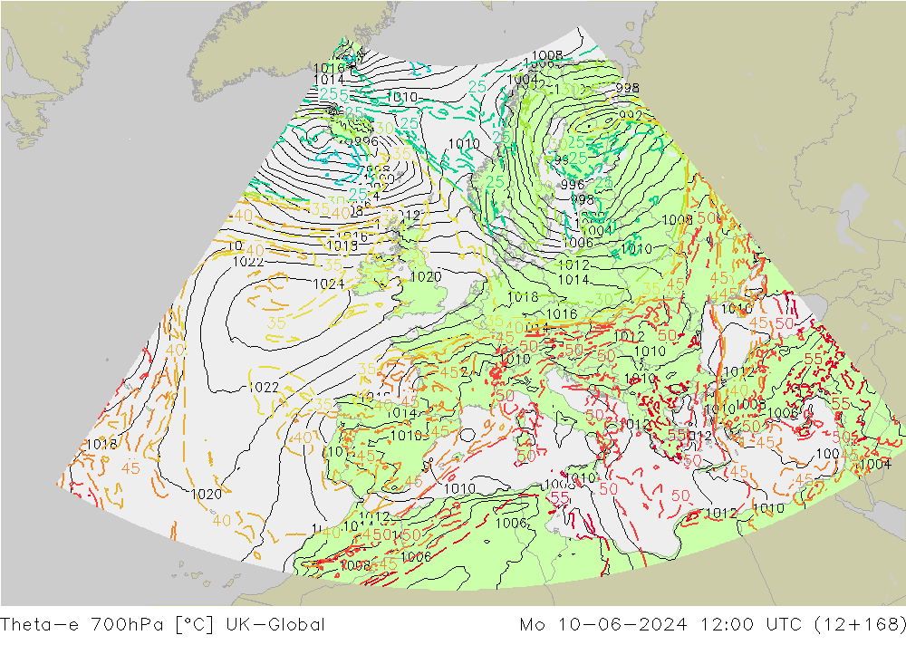 Theta-e 700hPa UK-Global lun 10.06.2024 12 UTC