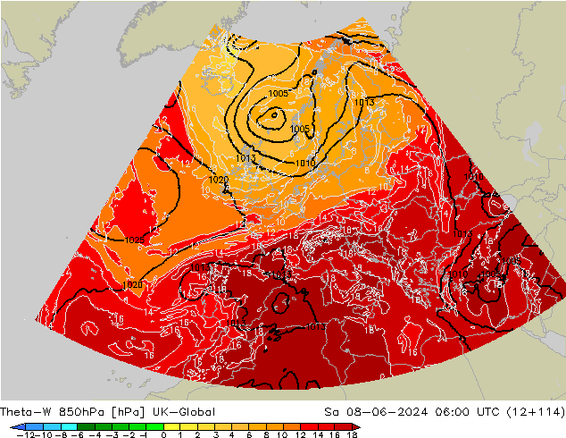 Theta-W 850hPa UK-Global  08.06.2024 06 UTC