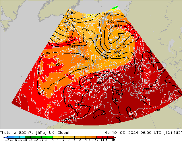 Theta-W 850hPa UK-Global Mo 10.06.2024 06 UTC