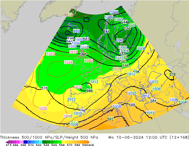 Thck 500-1000гПа UK-Global пн 10.06.2024 12 UTC