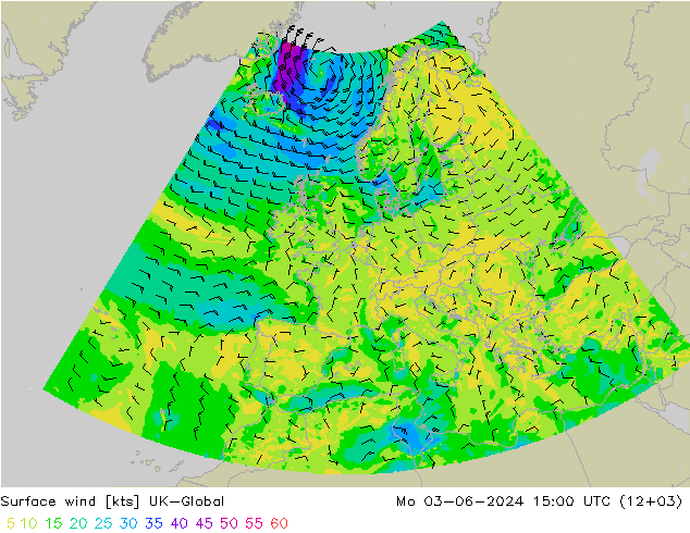 Surface wind UK-Global Mo 03.06.2024 15 UTC