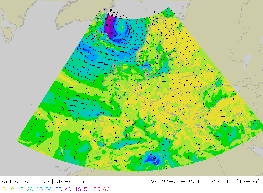 Viento 10 m UK-Global lun 03.06.2024 18 UTC