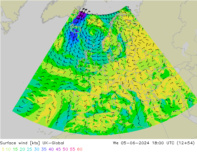 Surface wind UK-Global We 05.06.2024 18 UTC