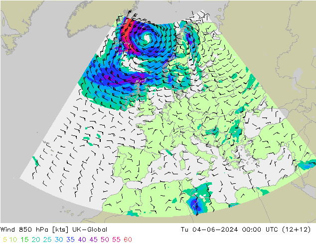 Vento 850 hPa UK-Global mar 04.06.2024 00 UTC