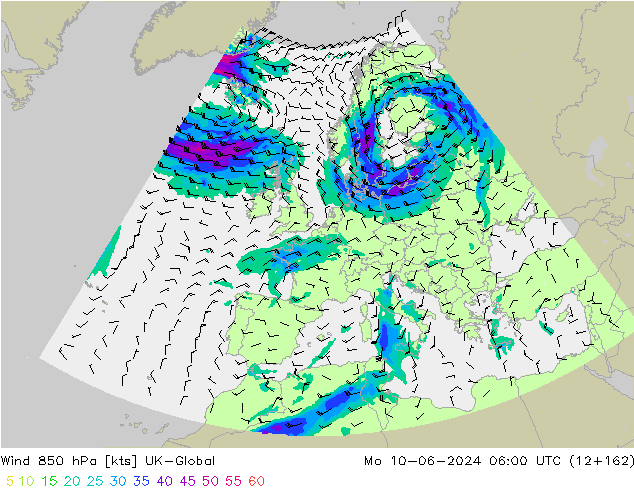 Vento 850 hPa UK-Global lun 10.06.2024 06 UTC