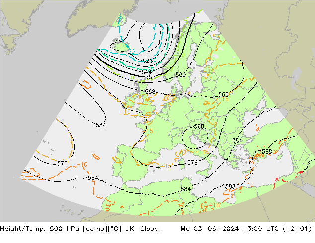 Geop./Temp. 500 hPa UK-Global lun 03.06.2024 13 UTC