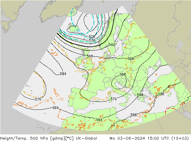 Yükseklik/Sıc. 500 hPa UK-Global Pzt 03.06.2024 15 UTC