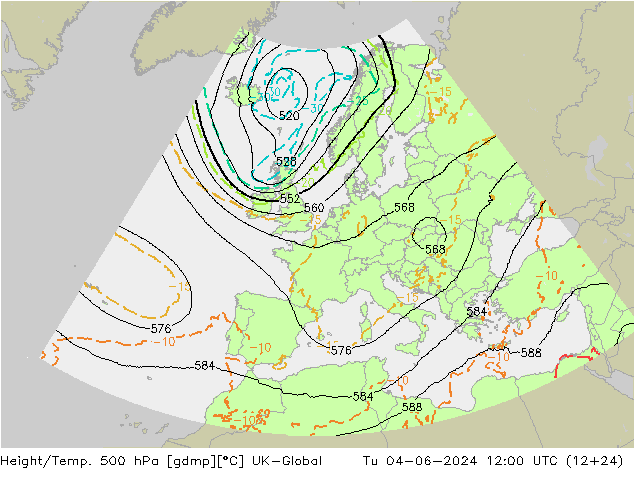 Height/Temp. 500 hPa UK-Global wto. 04.06.2024 12 UTC