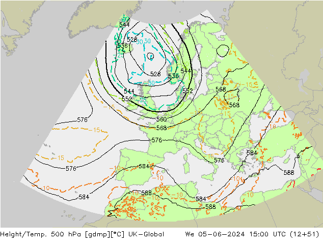 Hoogte/Temp. 500 hPa UK-Global wo 05.06.2024 15 UTC