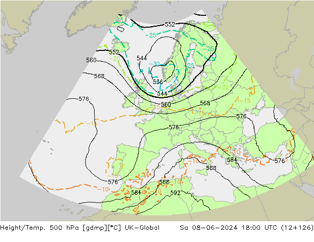 Height/Temp. 500 hPa UK-Global Sa 08.06.2024 18 UTC