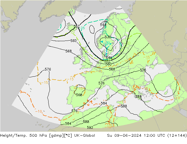 Height/Temp. 500 гПа UK-Global Вс 09.06.2024 12 UTC