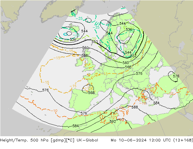 Height/Temp. 500 hPa UK-Global Mo 10.06.2024 12 UTC