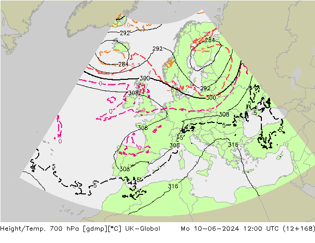 Yükseklik/Sıc. 700 hPa UK-Global Pzt 10.06.2024 12 UTC