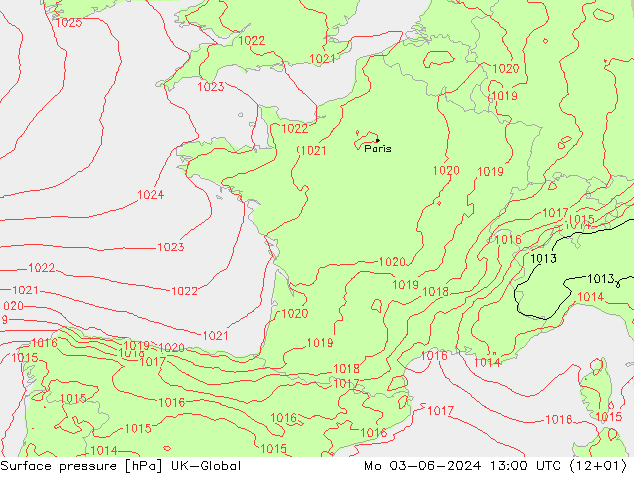 Pressione al suolo UK-Global lun 03.06.2024 13 UTC