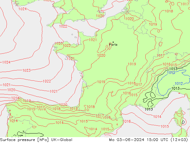 pression de l'air UK-Global lun 03.06.2024 15 UTC