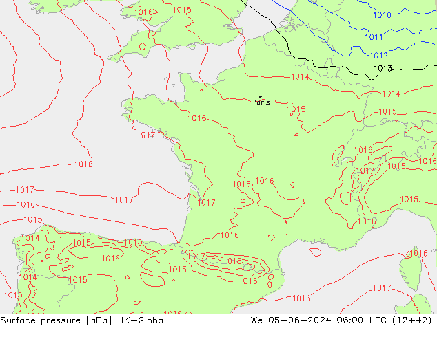 Pressione al suolo UK-Global mer 05.06.2024 06 UTC