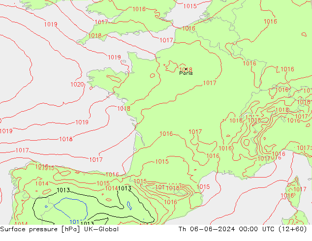 Surface pressure UK-Global Th 06.06.2024 00 UTC