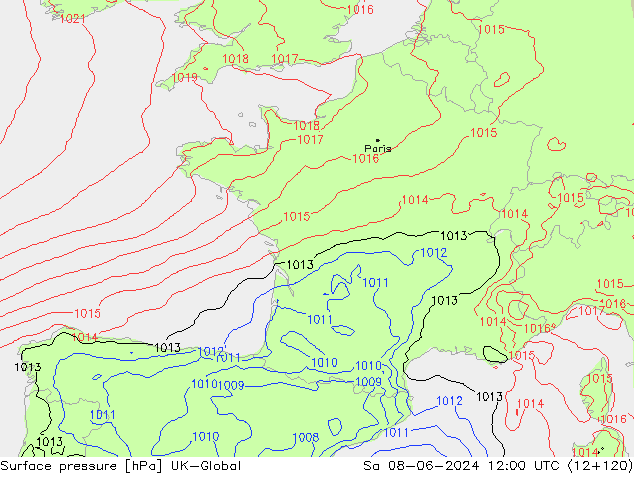 Surface pressure UK-Global Sa 08.06.2024 12 UTC