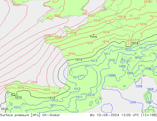 Atmosférický tlak UK-Global Po 10.06.2024 12 UTC