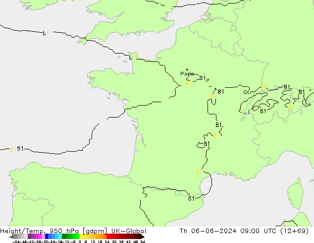 Height/Temp. 950 гПа UK-Global чт 06.06.2024 09 UTC