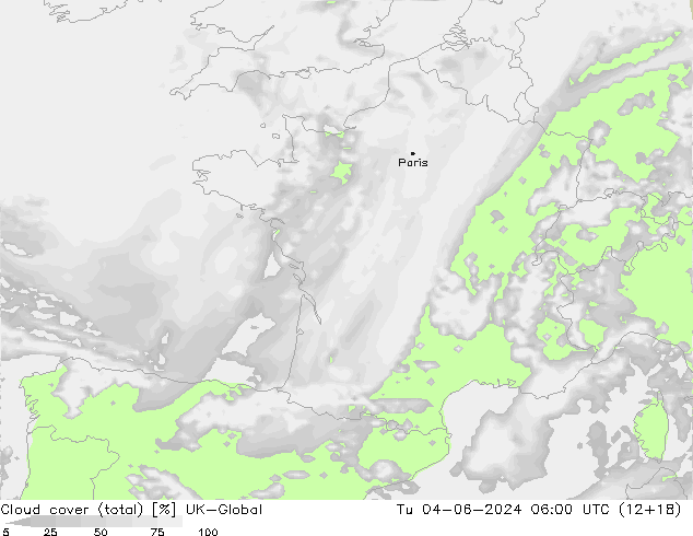 Bewolking (Totaal) UK-Global di 04.06.2024 06 UTC