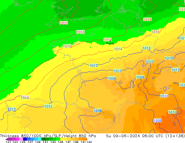 Thck 850-1000 hPa UK-Global Su 09.06.2024 06 UTC